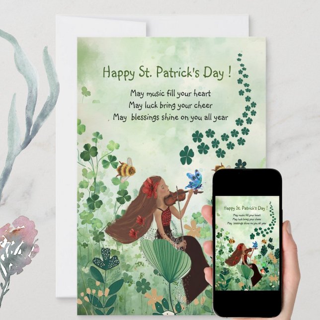 St. Patrick's Day  Holiday Card with  Music (St. Patrick's Day Holiday Card with Music, featuring woman playing a violin,, great card for holiday)