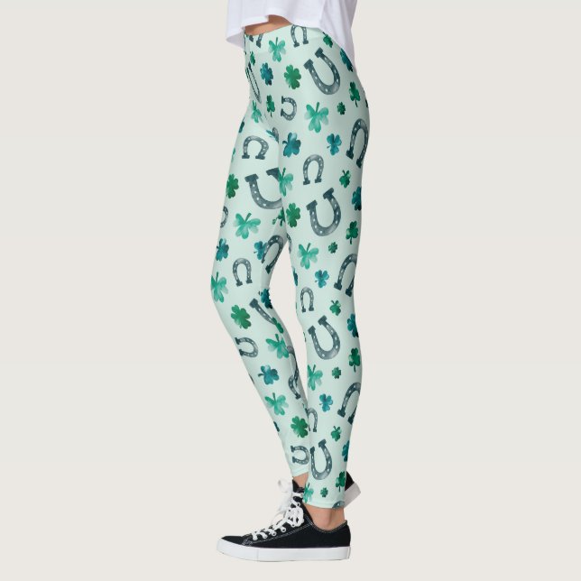 St. Patricks Day Horse Shoe Shamrocks Leggings (Left)