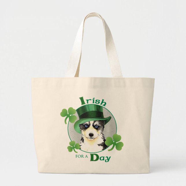 St. Patrick's Day Husky Large Tote Bag (Front)