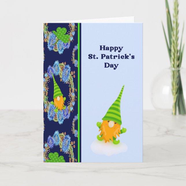 St. Patricks Day in Dark & Light blue with Gnomes Card (Front)