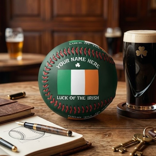 St Patrick's Day Ireland Flag Custom Name Shamrock Baseball (Creator Uploaded)