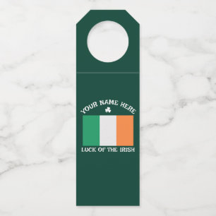 St Patrick's Day Ireland Flag Custom Name Shamrock Bottle Tag