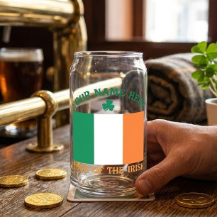 St Patrick's Day Ireland Flag Custom Name Shamrock Can Glass