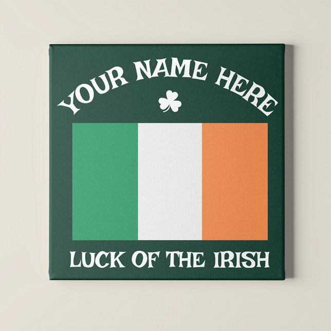 St Patrick's Day Ireland Flag Custom Name Shamrock Canvas Print (Creator Uploaded)