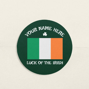 St Patrick's Day Ireland Flag Custom Name Shamrock Classic Round Sticker