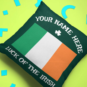 St Patrick's Day Ireland Flag Custom Name Shamrock Cushion
