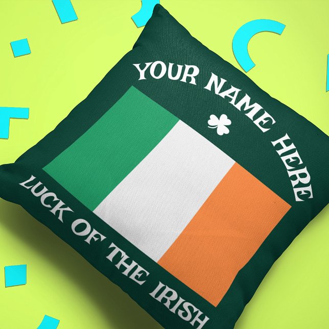 St Patrick's Day Ireland Flag Custom Name Shamrock Cushion (Creator Uploaded)