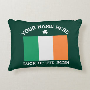 St Patrick's Day Ireland Flag Custom Name Shamrock Decorative Cushion