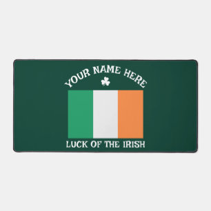 St Patrick's Day Ireland Flag Custom Name Shamrock Desk Mat