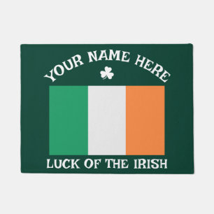 St Patrick's Day Ireland Flag Custom Name Shamrock Doormat