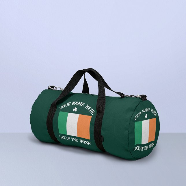 St Patrick's Day Ireland Flag Custom Name Shamrock Duffle Bag (Creator Uploaded)