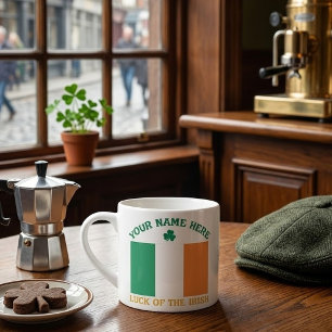 St Patrick's Day Ireland Flag Custom Name Shamrock Espresso Cup