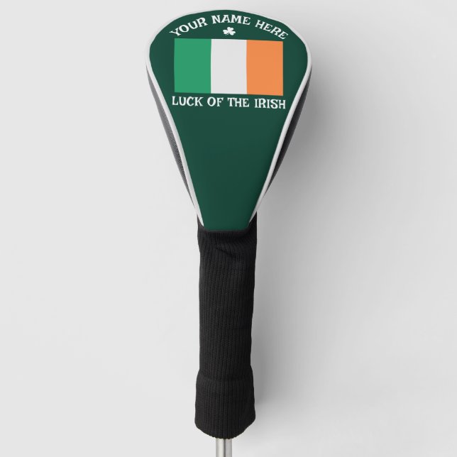 St Patrick's Day Ireland Flag Custom Name Shamrock Golf Head Cover (Front)
