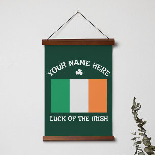 St Patrick's Day Ireland Flag Custom Name Shamrock Hanging Tapestry