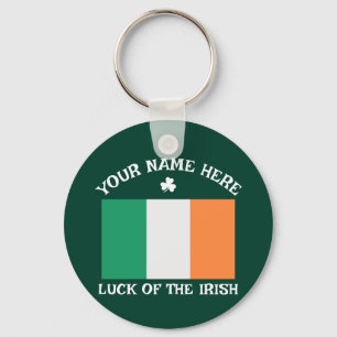 St Patrick's Day Ireland Flag Custom Name Shamrock Key Ring