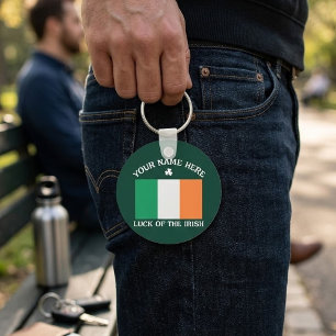 St Patrick's Day Ireland Flag Custom Name Shamrock Key Ring