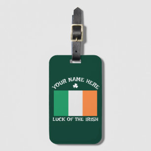 St Patrick's Day Ireland Flag Custom Name Shamrock Luggage Tag