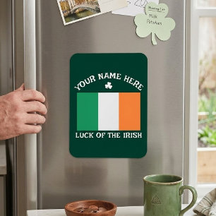 St Patrick's Day Ireland Flag Custom Name Shamrock Magnet