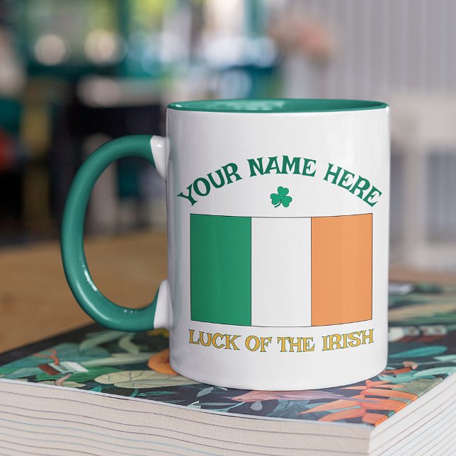 St Patrick's Day Ireland Flag Custom Name Shamrock Mug (Creator Uploaded)