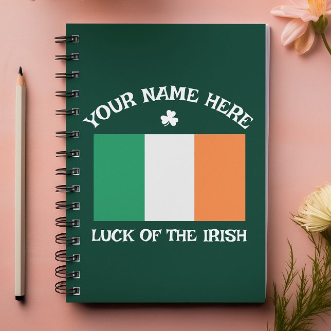 St Patrick's Day Ireland Flag Custom Name Shamrock Notebook (Creator Uploaded)