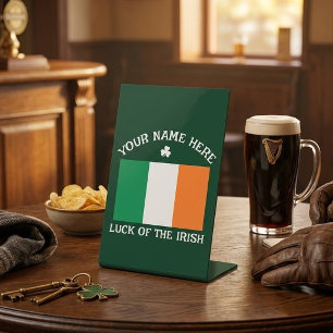 St Patrick's Day Ireland Flag Custom Name Shamrock Pedestal Sign