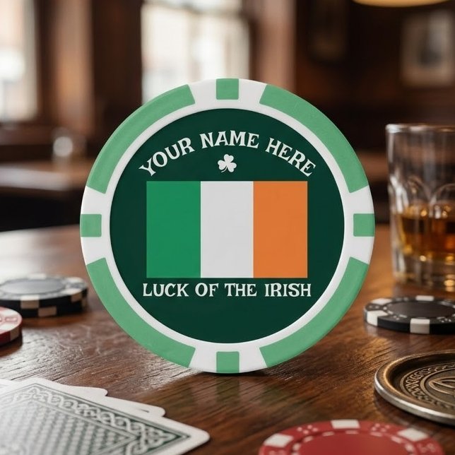 St Patrick's Day Ireland Flag Custom Name Shamrock Poker Chips (Creator Uploaded)