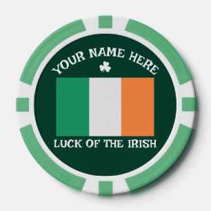 St Patrick's Day Ireland Flag Custom Name Shamrock Poker Chips