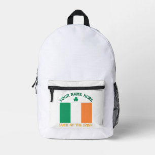 St Patrick's Day Ireland Flag Custom Name Shamrock Printed Backpack