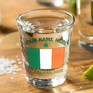 St Patrick's Day Ireland Flag Custom Name Shamrock Shot Glass