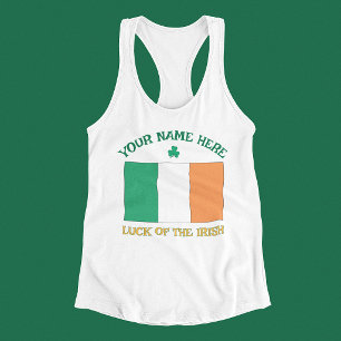 St Patrick's Day Ireland Flag Custom Name Shamrock Singlet