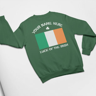 St Patrick's Day Ireland Flag Custom Name Shamrock Sweatshirt