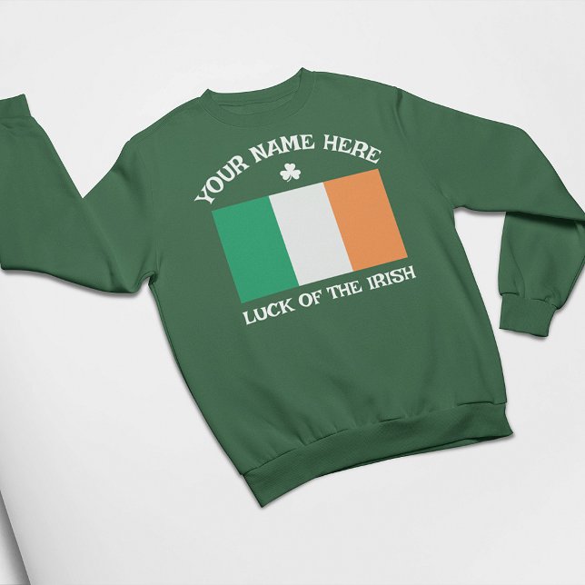 St Patrick's Day Ireland Flag Custom Name Shamrock Sweatshirt (Creator Uploaded)