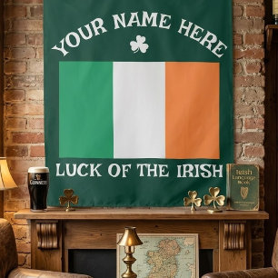 St Patrick's Day Ireland Flag Custom Name Shamrock Tapestry