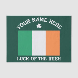 St Patrick's Day Ireland Flag Custom Name Shamrock Tissue Paper
