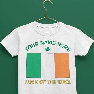 St Patrick's Day Ireland Flag Custom Name Shamrock Toddler T-Shirt