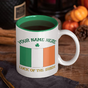 St Patrick's Day Ireland Flag Custom Name Shamrock Two-Tone Coffee Mug
