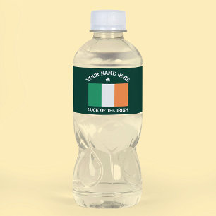 St Patrick's Day Ireland Flag Custom Name Shamrock Water Bottle Label