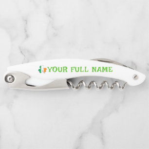 St Patrick's Day Ireland Flag Shamrock Custom Name Corkscrew