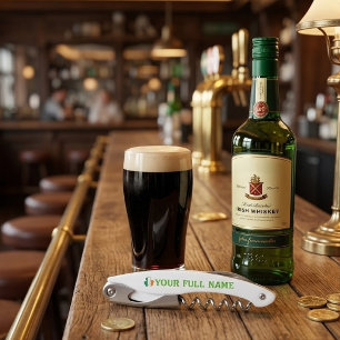 St Patrick's Day Ireland Flag Shamrock Custom Name Corkscrew
