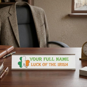 St Patrick's Day Ireland Flag Shamrock Custom Name Desk Name Plate
