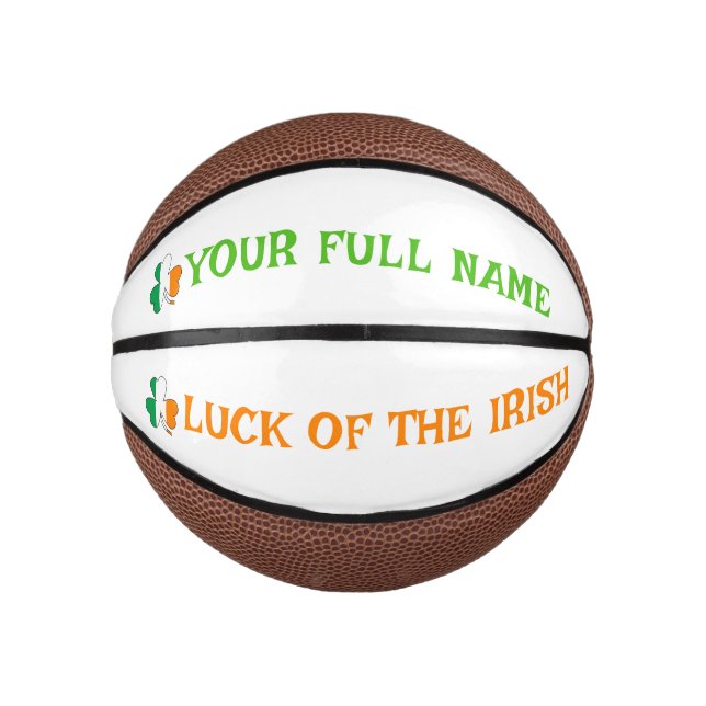 St Patrick's Day Ireland Flag Shamrock Custom Name Mini Basketball (Front)