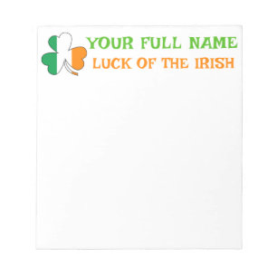 St Patrick's Day Ireland Flag Shamrock Custom Name Notepad