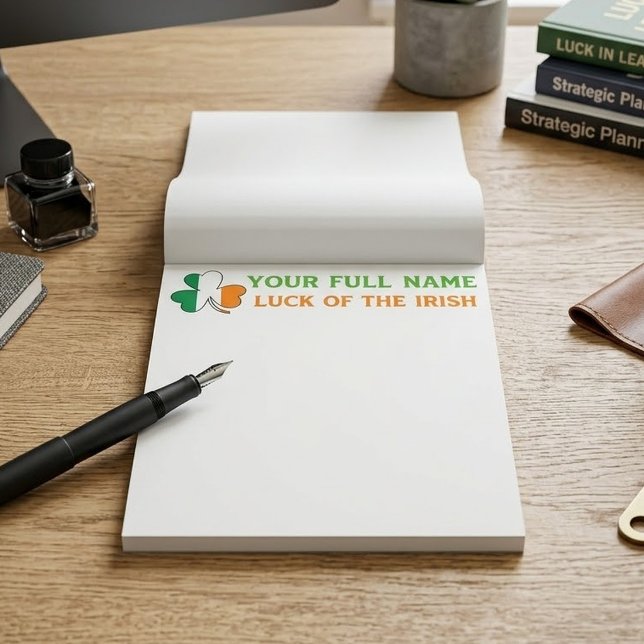 St Patrick's Day Ireland Flag Shamrock Custom Name Notepad (Creator Uploaded)