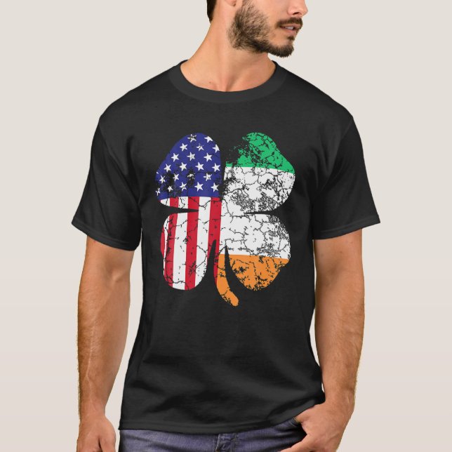 St Patrick's Day Irish American Flag Shamrock Gift T-Shirt (Front)