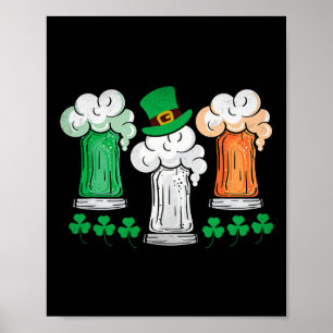 St Patricks Day Irish Beer Ireland Flag Clovers Sh Poster
