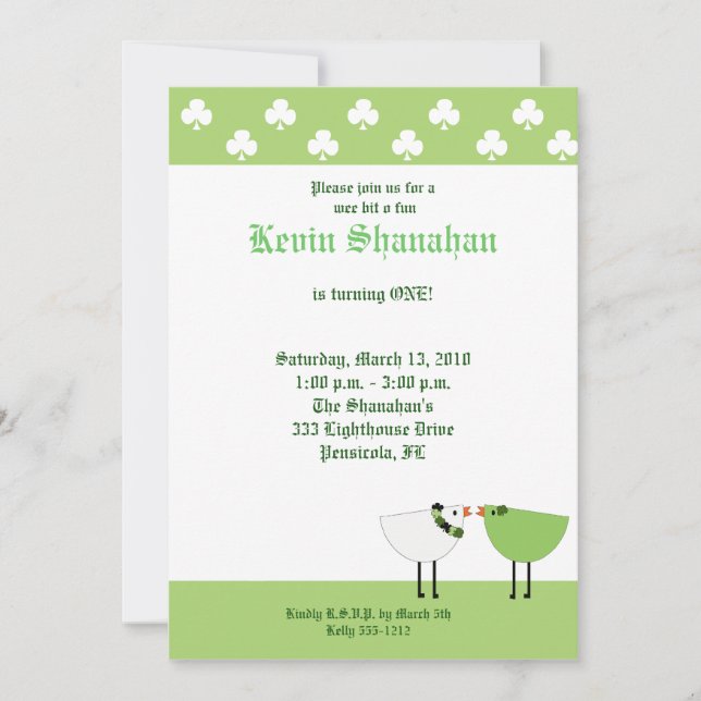 St. Patrick's Day Irish Birds Party Invitation (Front)