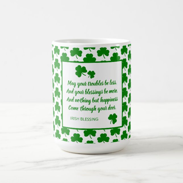St. Patrick's Day Irish Blessing Green Shamrock Coffee Mug (Center)