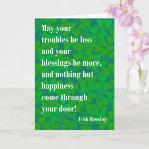 St Patrick's Day Irish Blessing on Green Shamrocks Card