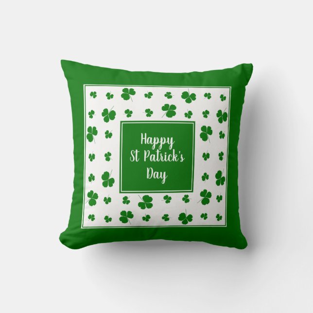 St Patrick's Day Irish Blessings Shamrock Pattern Cushion (Front)