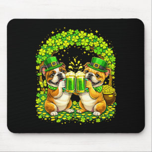 St Patricks Day Irish Bulldog Beer Shamrock Dog Mouse Pad